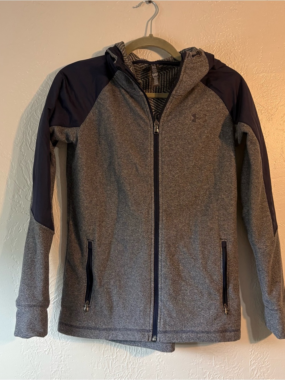 Under Armour ColdGear Women’s Gray Navy Full Zip Hooded Athletic Jacket XS Coat